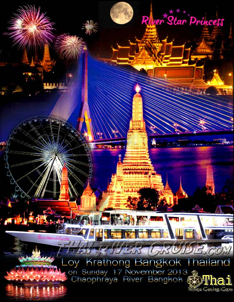 Loy Krathong Festival of Light on Full Moon Night in Bangkok Thailand