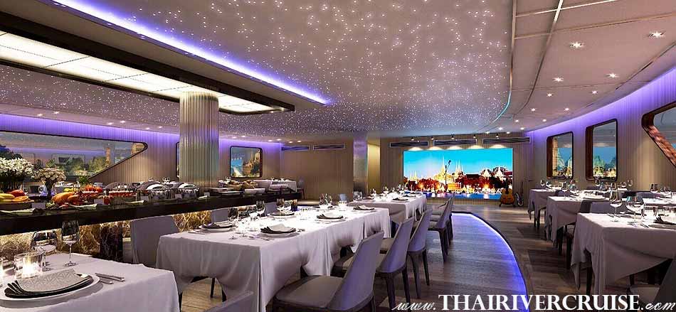 2nd floor Air conditioned seat of Luxury large elegance modern cruise on The Chaophraya river,Alangka Cruise Luxury Bangkok Dinner Cruise Chaophraya River , Alangka Cruise Bangkok Dinner Cruise Promotion Discount Cheap Ticket Price Offers Booking Online
