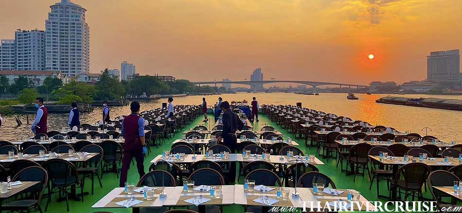 Sunset Cruise Bangkok, See to the beautiful magnificent view of both side of Chao phraya river in sunset time  with Bangkok Sunset River Cruise Royal Princess Cruise Thailand, Entertainment by Cabaret Show professional singer on board