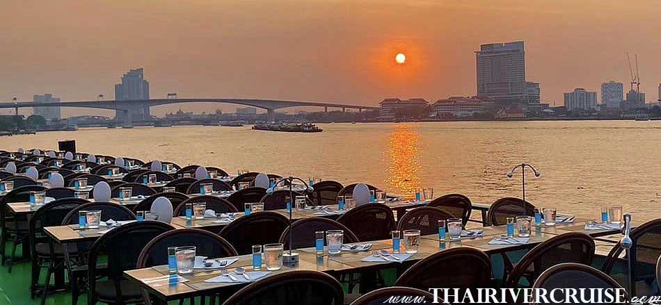 Sunset Cruise Bangkok, See to the beautiful magnificent view of both side of Chao phraya river in sunset time  with Bangkok Sunset River Cruise Royal Princess Cruise Thailand, Entertainment by  professional singer on board