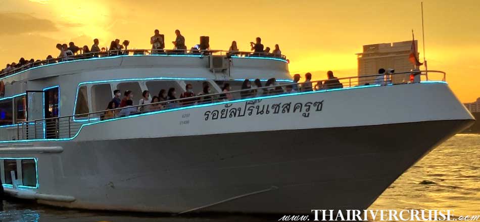 Enjoy to see the beautiful magnificent view of both side of Chao phraya river in sunset time  with Bangkok Sunset River Cruise Royal Princess Cruise Thailand