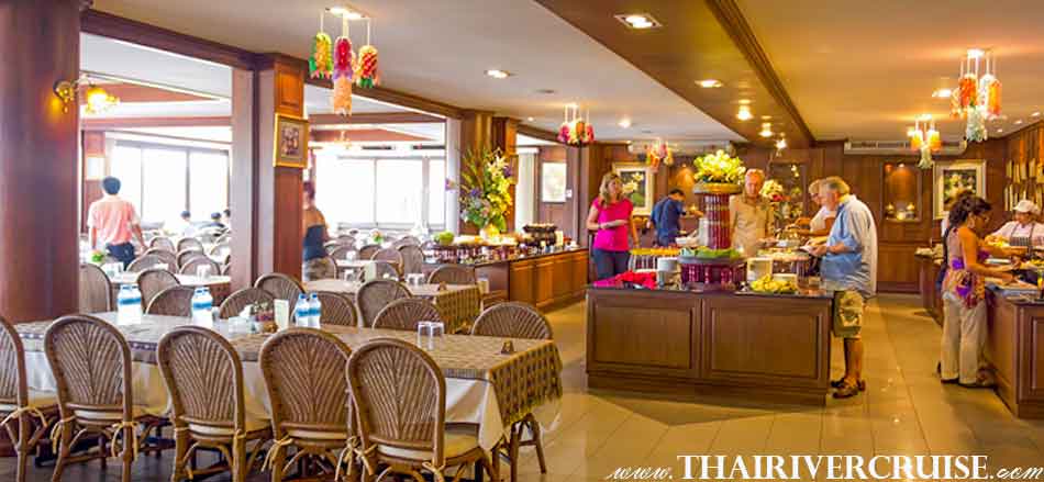 Enjoy delicious buffet lunch at Thai restaurant, Chao phraya river boat tour Bangkok with lunch