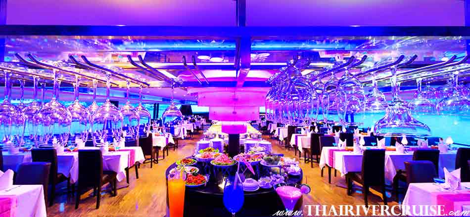 Upper deck open air of Chao Phraya Princess Cruise Dinner River Cruise Bangkok,Thailand  