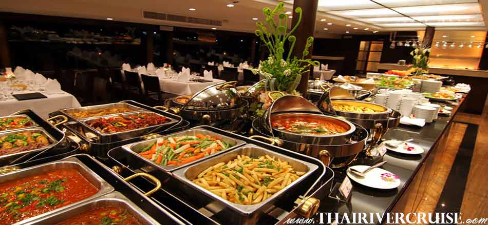  Chao Phraya Princess Cruise Dinner River Cruise Bangkok,Thailand , enjoy to  Thai-styled to international foods, appetizers to main dishes to deserts served in a buffet