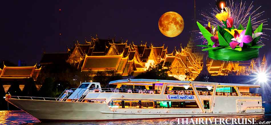 Celebrate Loy Krathong Night in Bangkok Thailand by Chaophraya Princess Cruise 