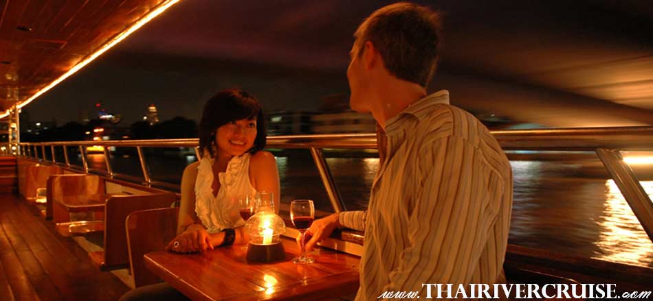 Out door seating for relaxing onboard, River Cruise Bangkok New Year’s Eve Dinner Grand Pearl Cruise, a romantic candle light cruise along the Chao Phraya River on the luxurious Grand Pearl, and experience exotic Bangkok by nigh along the River of King Bangkok Thailand, River Cruise Bangkok New Year’s Eve Dinner Grand Pearl Cruise