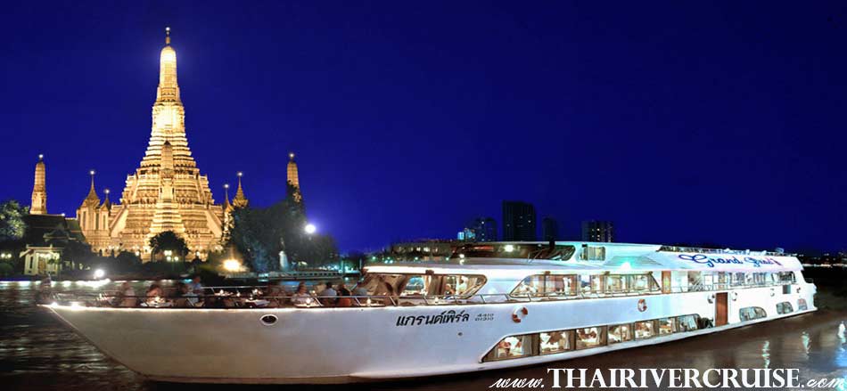 Welcome aboard Grand Pearl Cruise, Amazang luxury romantic dinner cruise Chaophraya river Bangkok Thailand. Romantic candlelight dinner Bangkok Grand Pearl Cruise Promotion dinner cruise on the Chao phraya river ticket discount price    luxury river dinning cruise   
