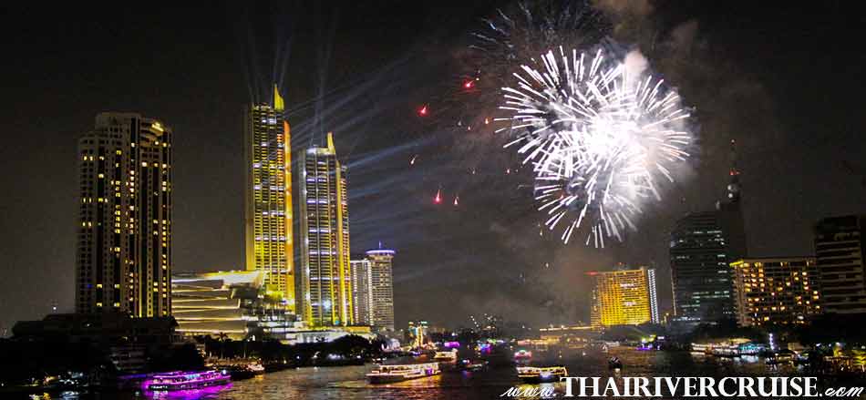 New Year Eve Bangkok, Enjoy to see spectacular firework display above the Chao phraya river at Icon Siam New Landmark of Bangkok Thailand  