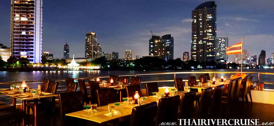 Open Air Seat at front of cruise, Countdown Bangkok Thailand Cruise Dining Near Me, dinning watch fireworks and celebrate New year's party &  countdown night