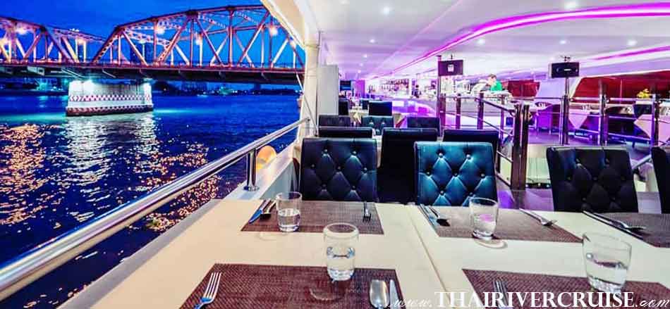 Upper desk open Air,Countdown Bangkok Thailand Cruise Dining Near Me, dinning watch fireworks and celebrate New year's party &  countdown night