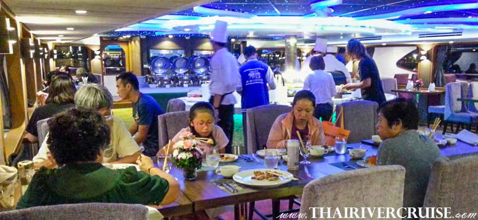 Inside of Wonderful Pearl Cruise, luxury large elegance 5-stars dinner cruise Chaophraya river Bangkok Thailand