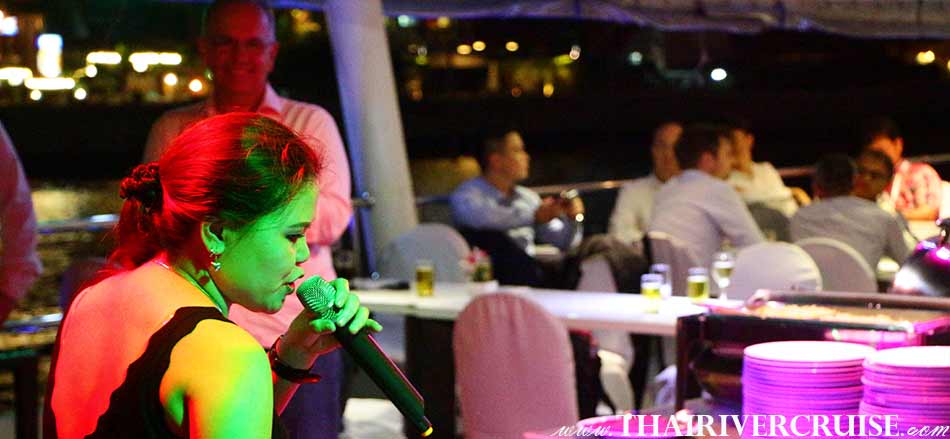 Entertainment on board private party dinner cruise by professional singer & live band music, charter private dinner cruise Bangkok,Thailand