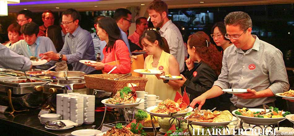 Enjoy to Delicious International buffet dinner on board Private Dinner Cruise Bangkok