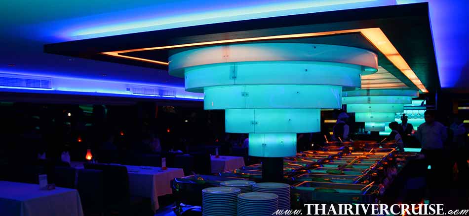 Beautiful lighting decoration on Lower deck air conditioned floor, Private Party Cruise in Bangkok Private Luxury Large Cruise Bangkok Thailand
