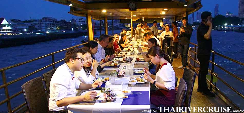See to the beautiful scenery of Chaophraya river, Private Boat Party Bangkok Dinner Cruise on the Chao Phraya River, Bangkok,Thailand
