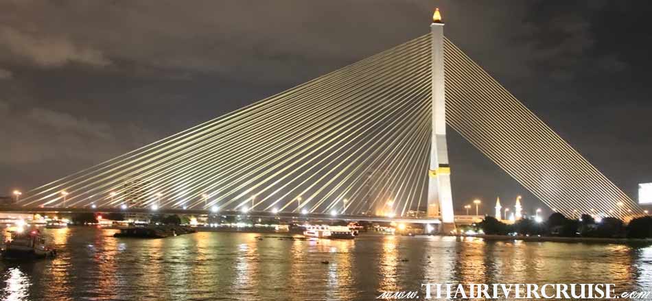 Rama 8 Bridge Bangkok,The Beautiful Night Scenery Along the Chaophraya River Bangkok Thailand