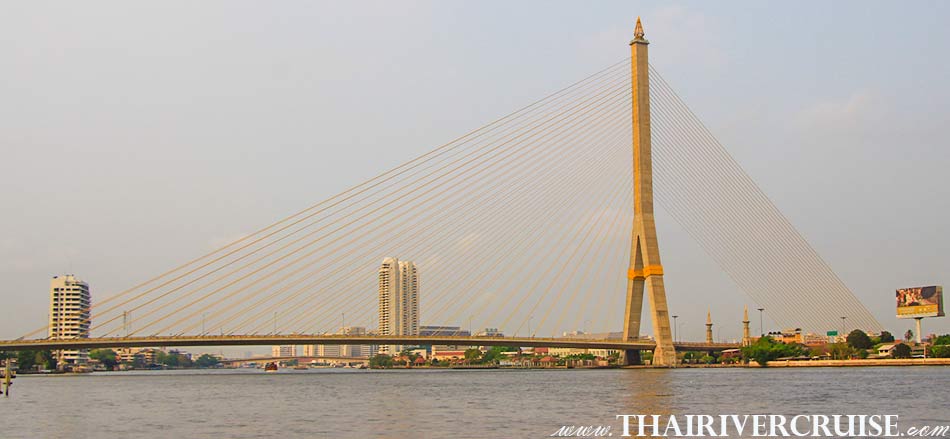 Rama 8 Bridge - Rama VIII Bridge, Bangkok. ( สะพานพระราม 8 ) The beautiful scenery and attraction along the Chaophraya river Bangkok Thailand