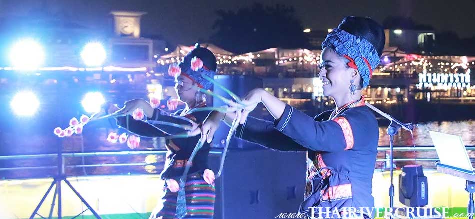 Beautiful performance by Thai traditional show on board  Royal Princess Cruise New Luxury Large Elegance Bangkok Dinner Cruise on the Chao Phraya River,Thailand 