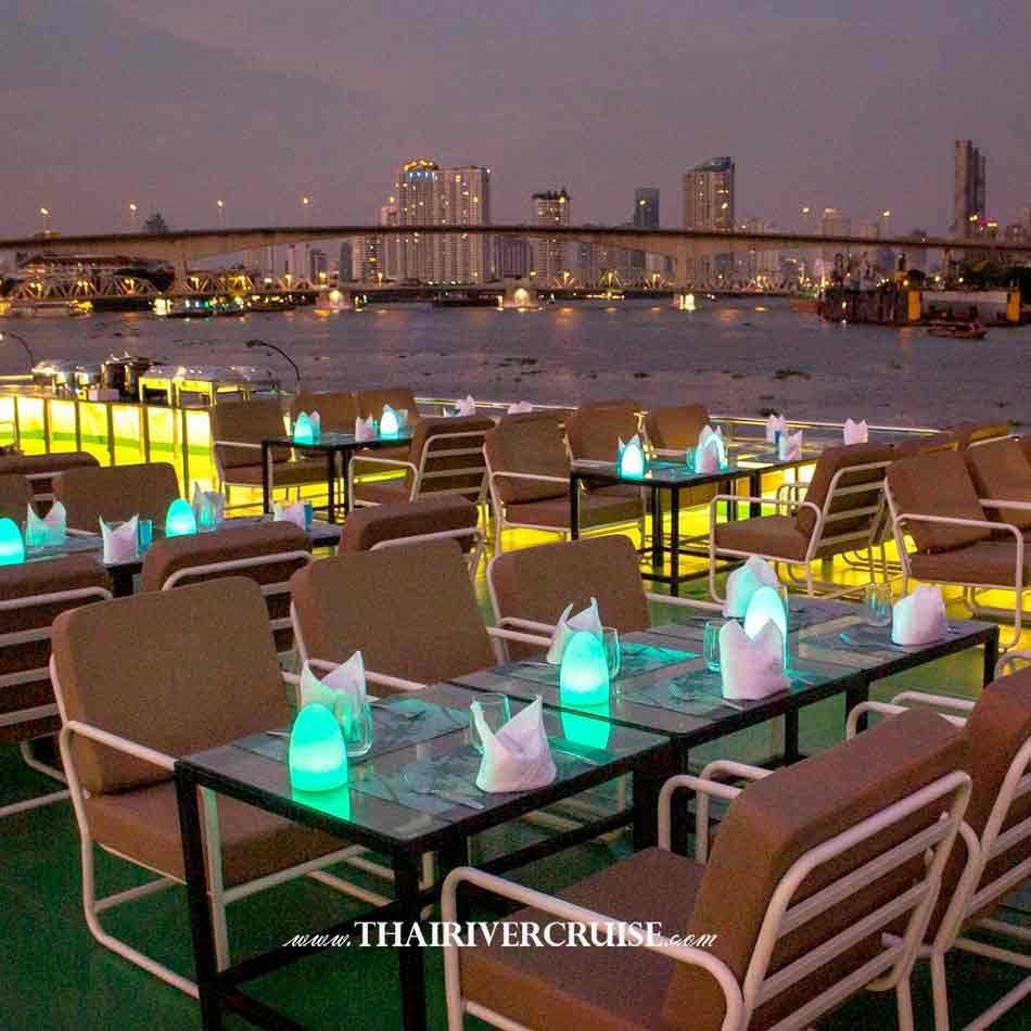 Upper deck Top Seat of Royal Princess Cruise New Luxury Large Elegance Bangkok Dinner Cruise on the Chao Phraya River,Thailand 