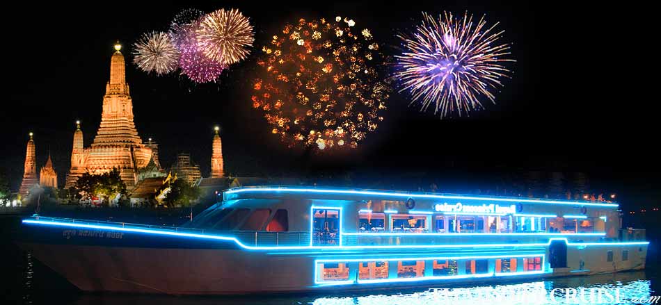 New Year’s Eve Bangkok Countdown Royal Princess Cruise Dinner Bangkok Thailand, Chaophraya Princess Cruise Countdown River Cruise on the Chao phraya Rvier Bangkok Thailand