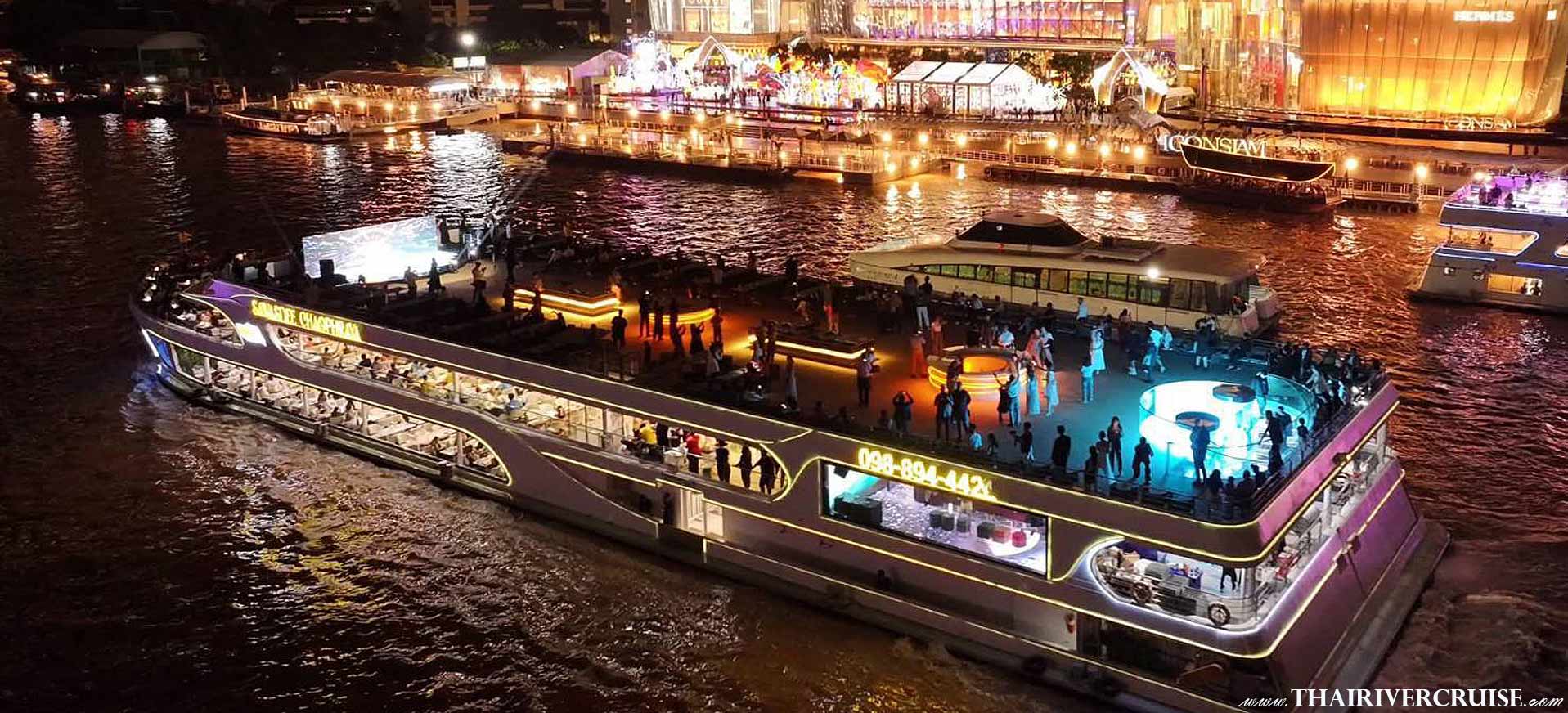 Sawasdee Chaophraya Cruise Luxury Bangkok Dinner Cruise on the Chao phraya River from Asiatique The Riverfront Bangkok Promotion Ticket Discount Price Reservation Booking Bangkok chaophray cruise bangkok chaophraya cruise ticket price bangkok chaophraya cruise review chao phraya dinner cruise price chao phraya river cruise bangkok cruise dinner price bangkok chaophraya cruise itinerary chao phraya dinner cruise menu best chao phraya dinner cruise  Discover the best Bangkok dinner cruises, with breathtaking views, delicious cuisine, and live entertainment.