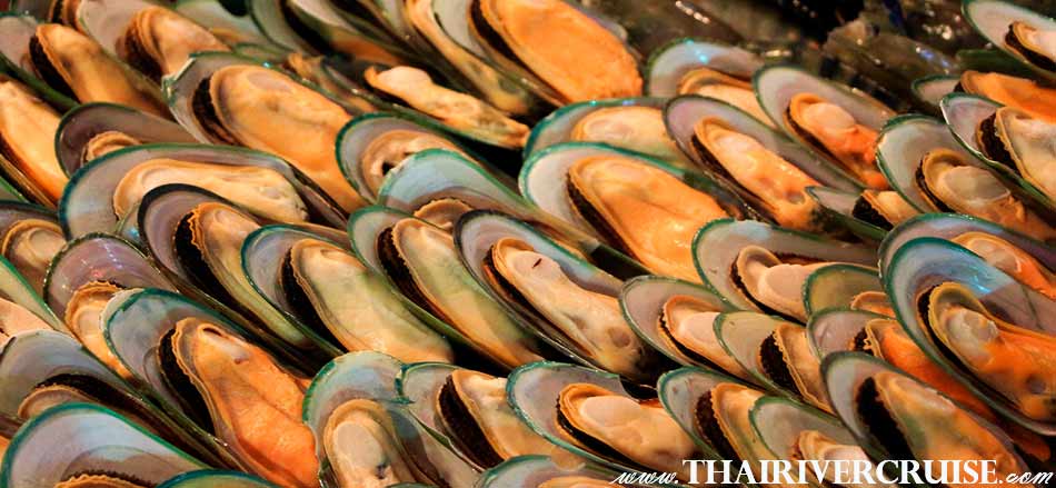 Grilled Shellfish on Board Seafood Dinner Cruise Bangkok Floating Restaurant River Thailand