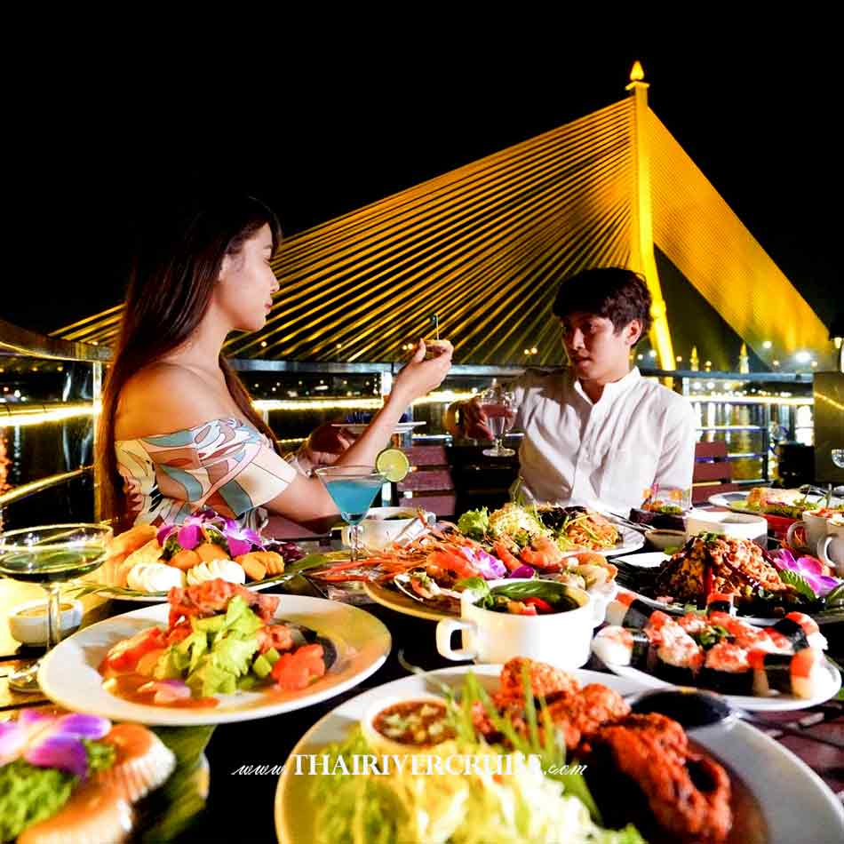 Candle light romantic dinner The Luxury White Cruise Bangkok Dinner Cruise Chao phraya River Bangkok, White Orchid River Cruise Bangkok Dinner Cruise Discount Promotion Best Price