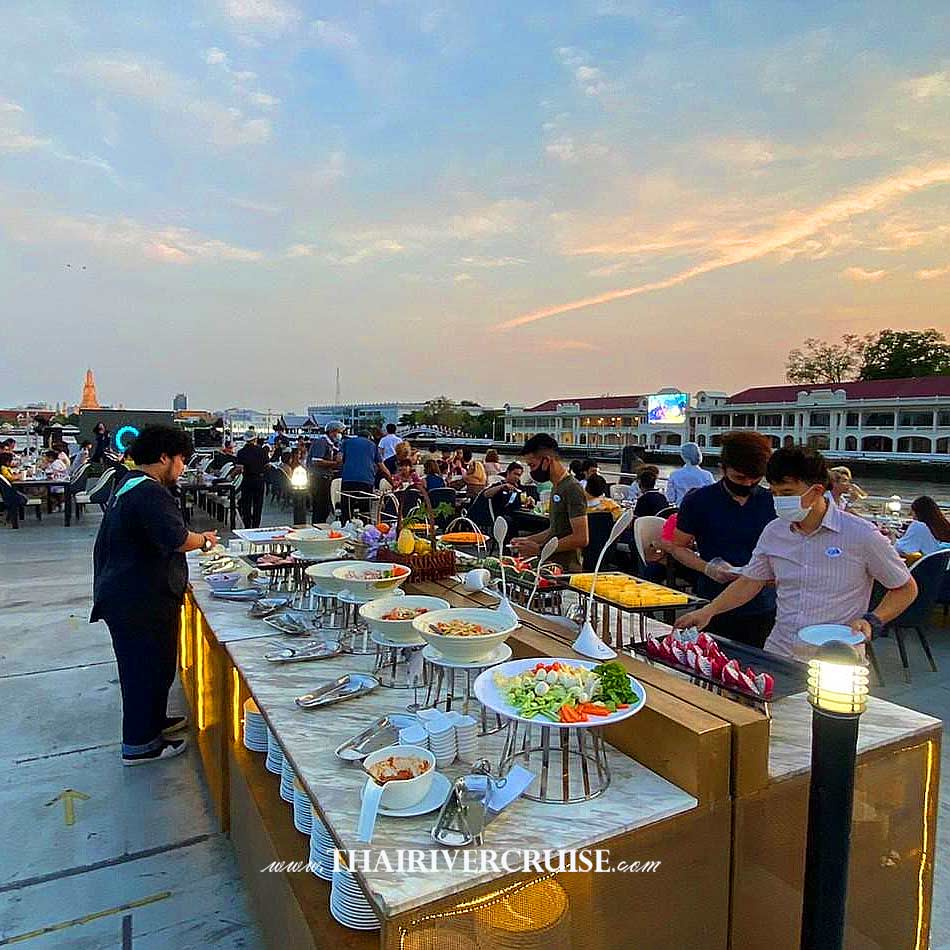  Enjoy with International buffet onboard Viva Alangka Cruise Sunset Bangkok, Experience a beautiful Bangkok Chao phraya river view sunset on the Chaophraya river