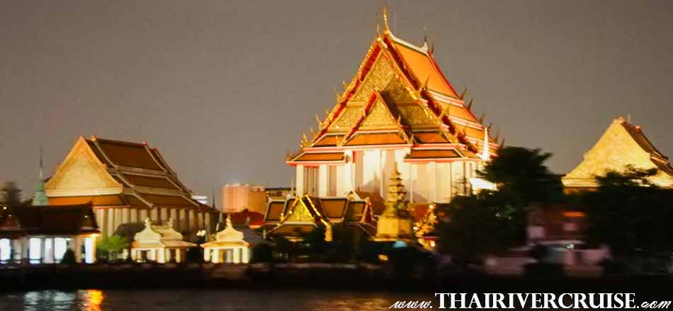 Wat Kalayamit,The Beautiful Night Scenery Along the Chaophraya River Bangkok Thailand