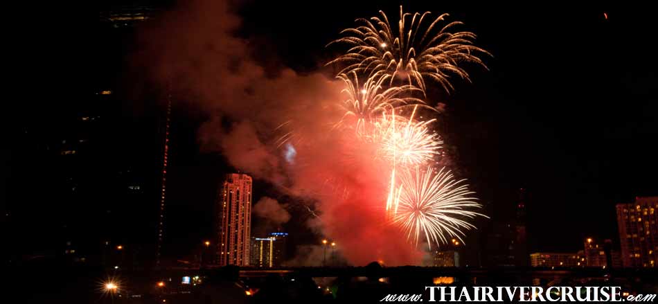 Sparkling firework New Year on Top Deck Rooftop  of White Orchid River Cruise Bangkok Countdown 2020 Dinner Cruise Thailand,Bangkok Countdown 2020 Dinner Cruise White Orchid River Cruise 