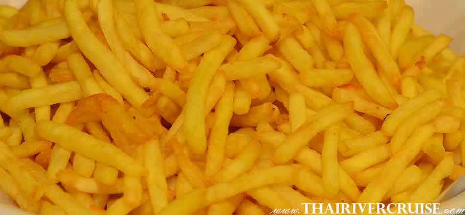 French Fries Snack Food onbaord, Yod Siam Cruise, Best cocktails Chao Phraya river Cruise Yod Siam Boat sunset cruise cocktail Bangkok & night river Cruise including beer, soft drink, price ticket discount booking offer low price promotion