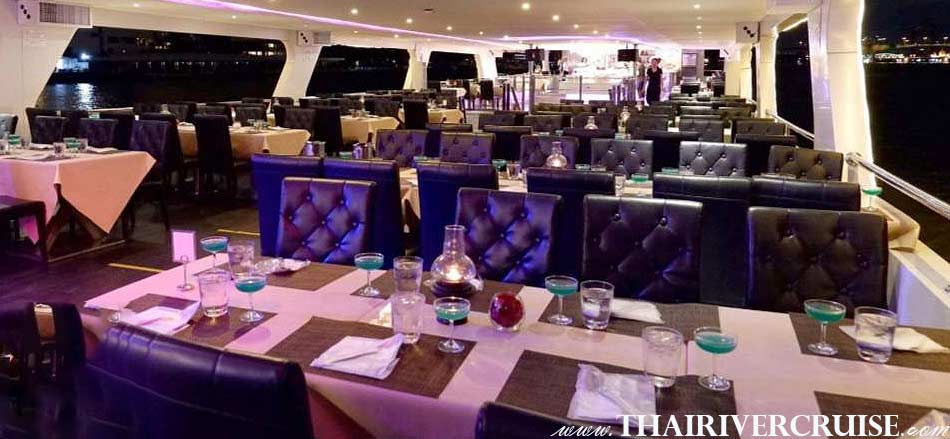 Open Air with roof onboard, Countdown Bangkok Thailand Cruise Dining Near Me, dinning watch fireworks and celebrate New year's party &  countdown night