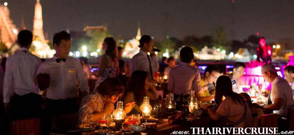Loy Krathong celebrated in Bangkok at famous place in Bangkok with Loy Krathong Bangkok White Orchid River Dinner Cruise Thailand  including as buffet dinner & seafood, discount low price booking online Top Deck Open Air of White Orchid River Cruise 