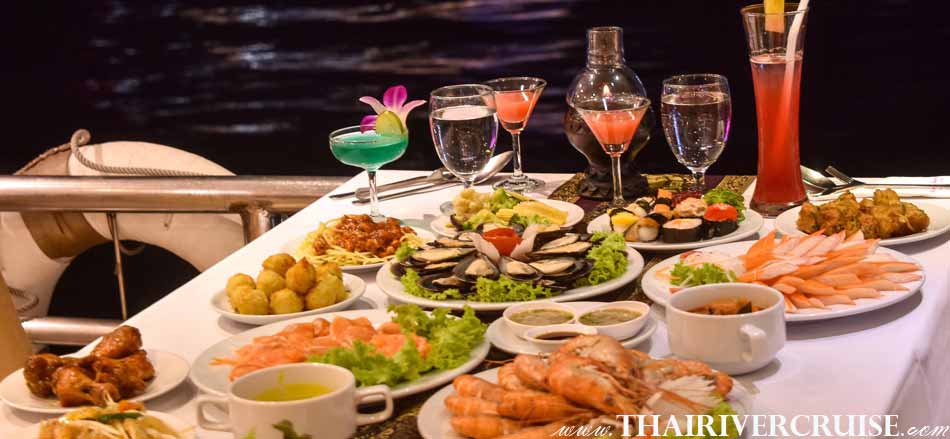 International Buffet dinner and seafood on board, Loy krathong 2020 Bangkok Thailand, Famouse place floaiting the Krathong on The Chao Phraya river on board River Star Princess Cruise,discount price offer 
