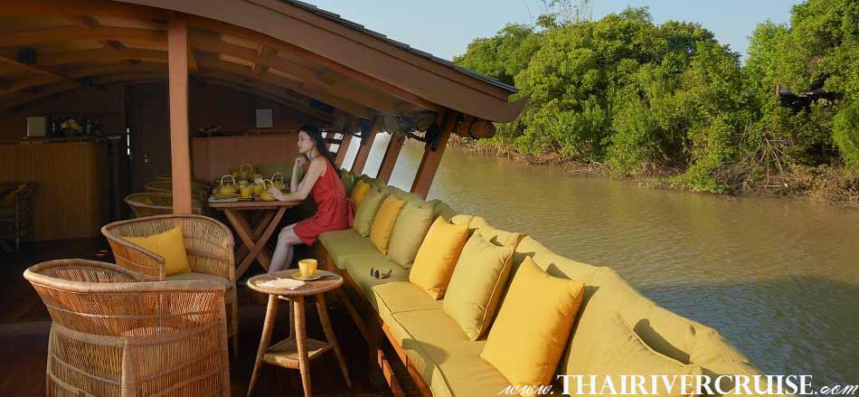Enjoy to see the river view of the river of king, Best private luxury rice barge Chao phraya river cruises Bangkok Thailand