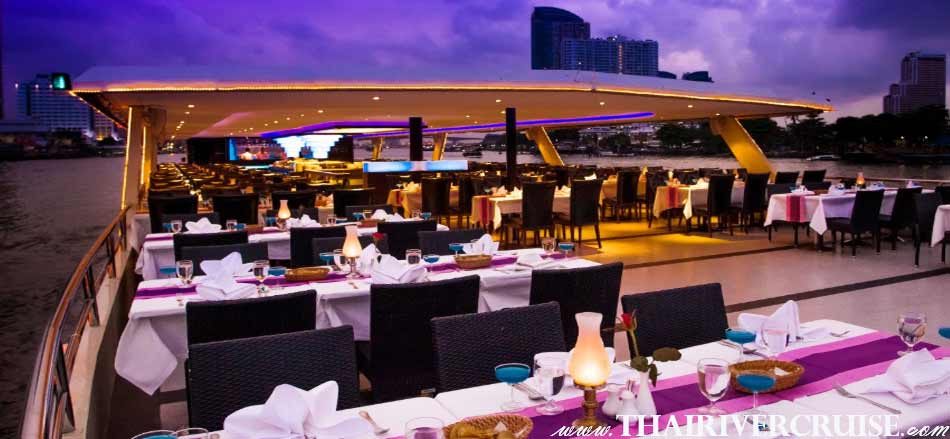 Upper deck open air of Chao Phraya Princess Cruise Dinner River Cruise Bangkok,Thailand 