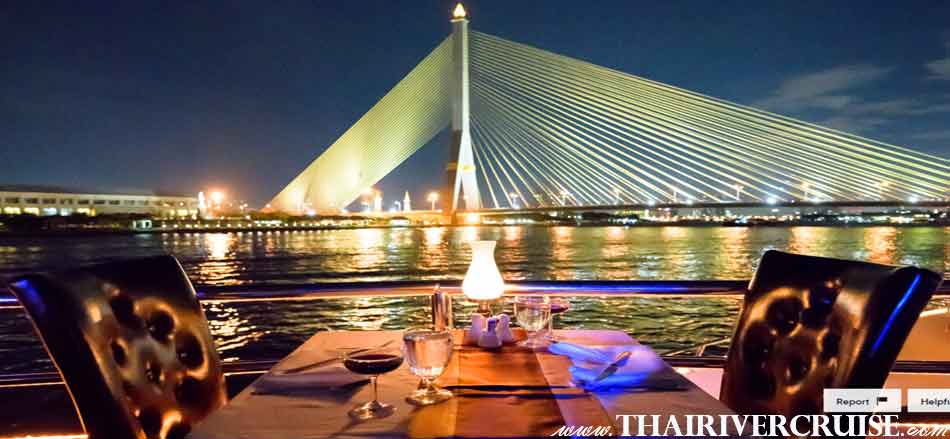 Romantic Good View on Top deck of Chao Phraya Princess Cruise Dinner River Cruise Bangkok,Thailand 