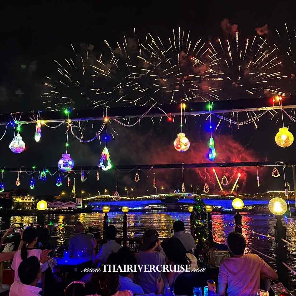 Bangkok New Year EVE 2025 Rice Barge Dinner Cruise Traditional Boat traditional Thai cuisine along the majestic Chao Phraya River, the River of Kings Bangkok on 31 December 2024 