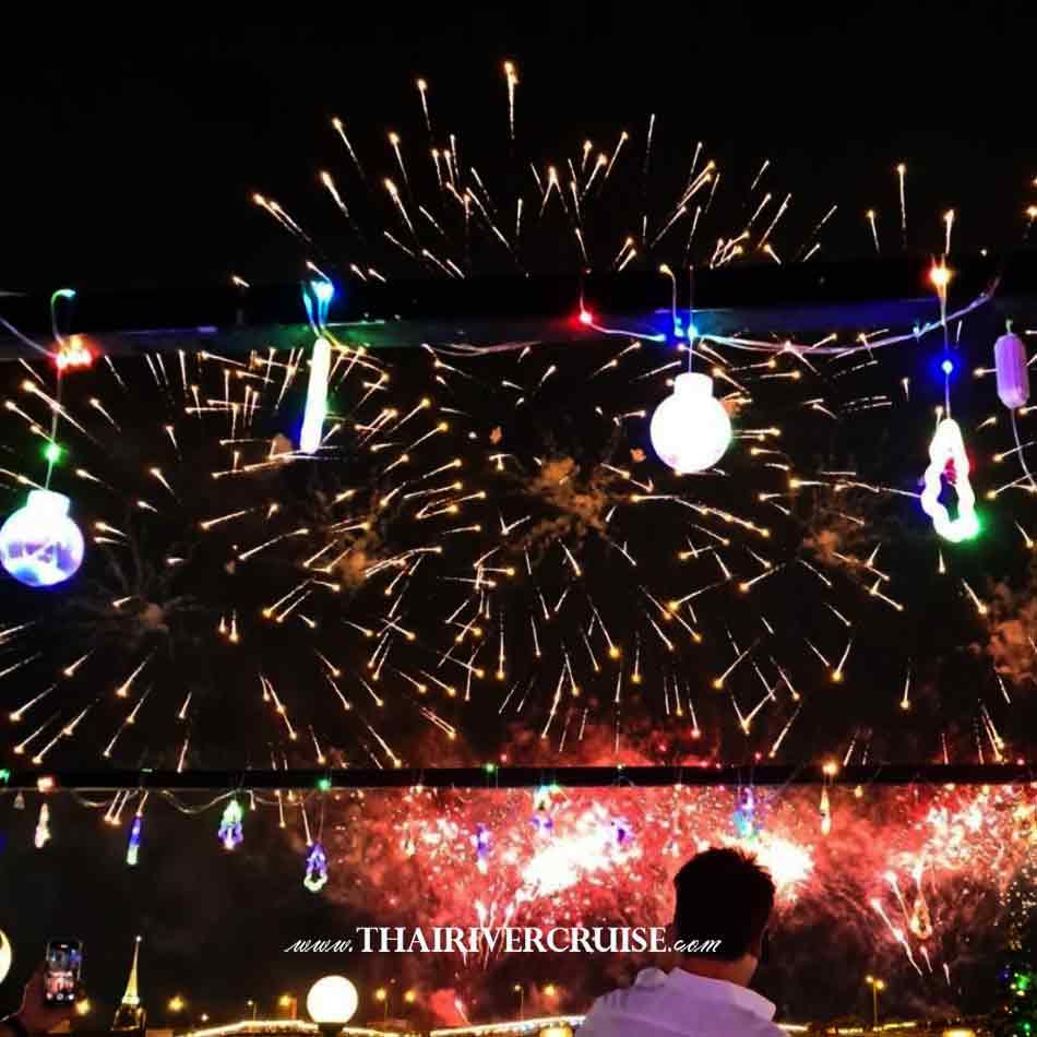 Bangkok New Year EVE 2025 Rice Barge Dinner Cruise Traditional Boat traditional Thai cuisine along the majestic Chao Phraya River, the River of Kings Bangkok on 31 December 2024 