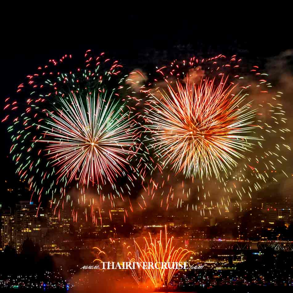 Bangkok New Year EVE 2025 Rice Barge Dinner Cruise Traditional Boat traditional Thai cuisine along the majestic Chao Phraya River, the River of Kings Bangkok on 31 December 2024 