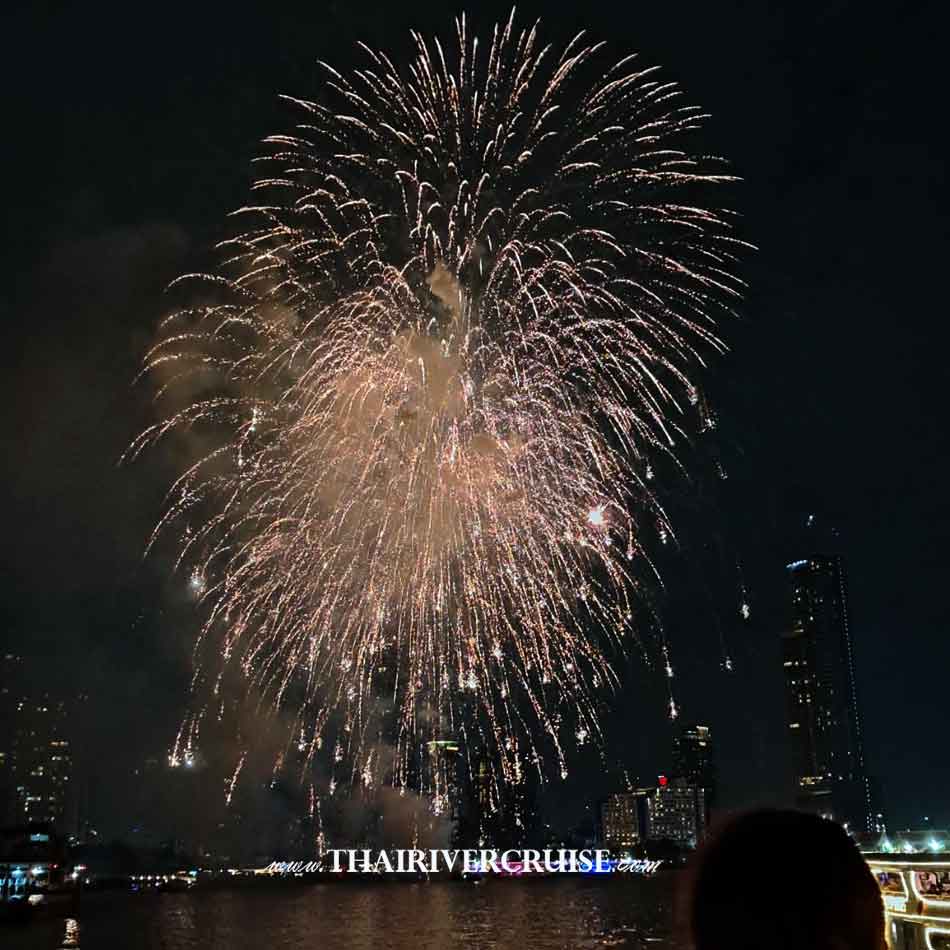 Bangkok New Year EVE 2025 Rice Barge Dinner Cruise Traditional Boat traditional Thai cuisine along the majestic Chao Phraya River, the River of Kings Bangkok on 31 December 2024 