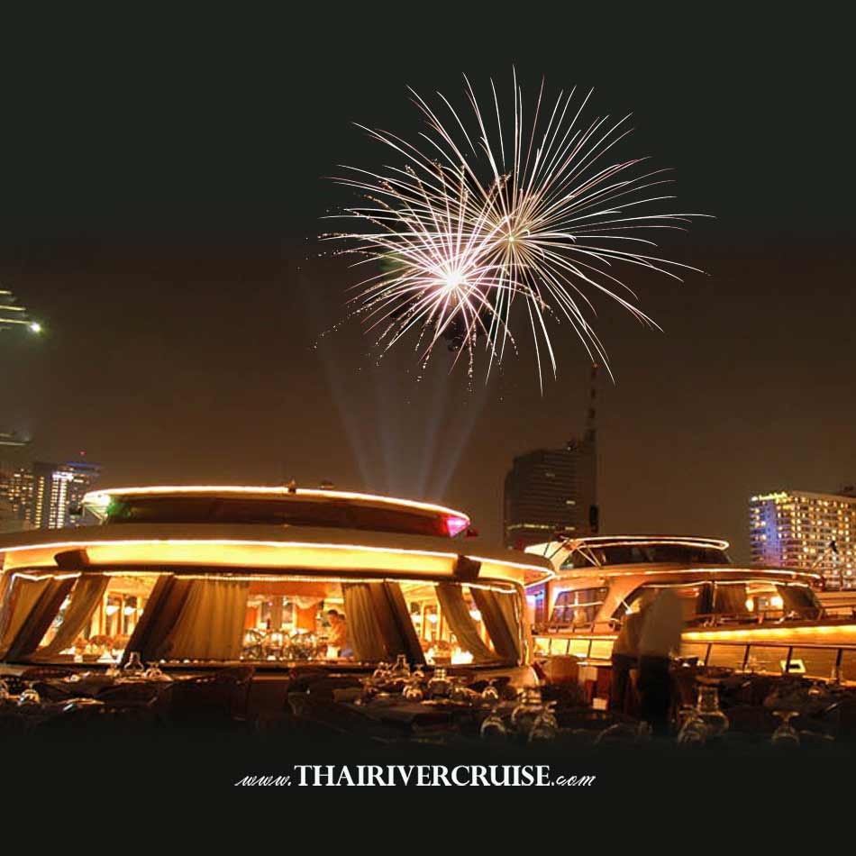 River Cruise Bangkok New Year’s Eve Dinner Grand Pearl Cruise Count Down to New Year with enjoy to see the beautiful sparkling fireworks new year over the Chao Phraya River,Grand Pearl Cruise luxury romantic dinner cruise Chaophraya river Bangkok Thailand.Romantic candlelight dinner Bangkok Grand Pearl Cruise Promotion dinner cruise on the Chao phraya river ticket discount price    luxury river dinning cruise   