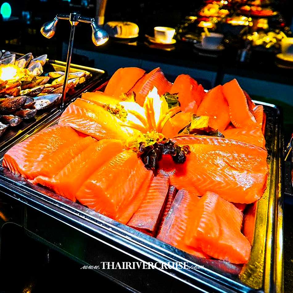 Salmon Japanese Food Rooftop New Years Eve Party Bangkok Royal Galaxy Cruise Let celebrate New Year Dinner Cruise from Asiatique The Riverfront 