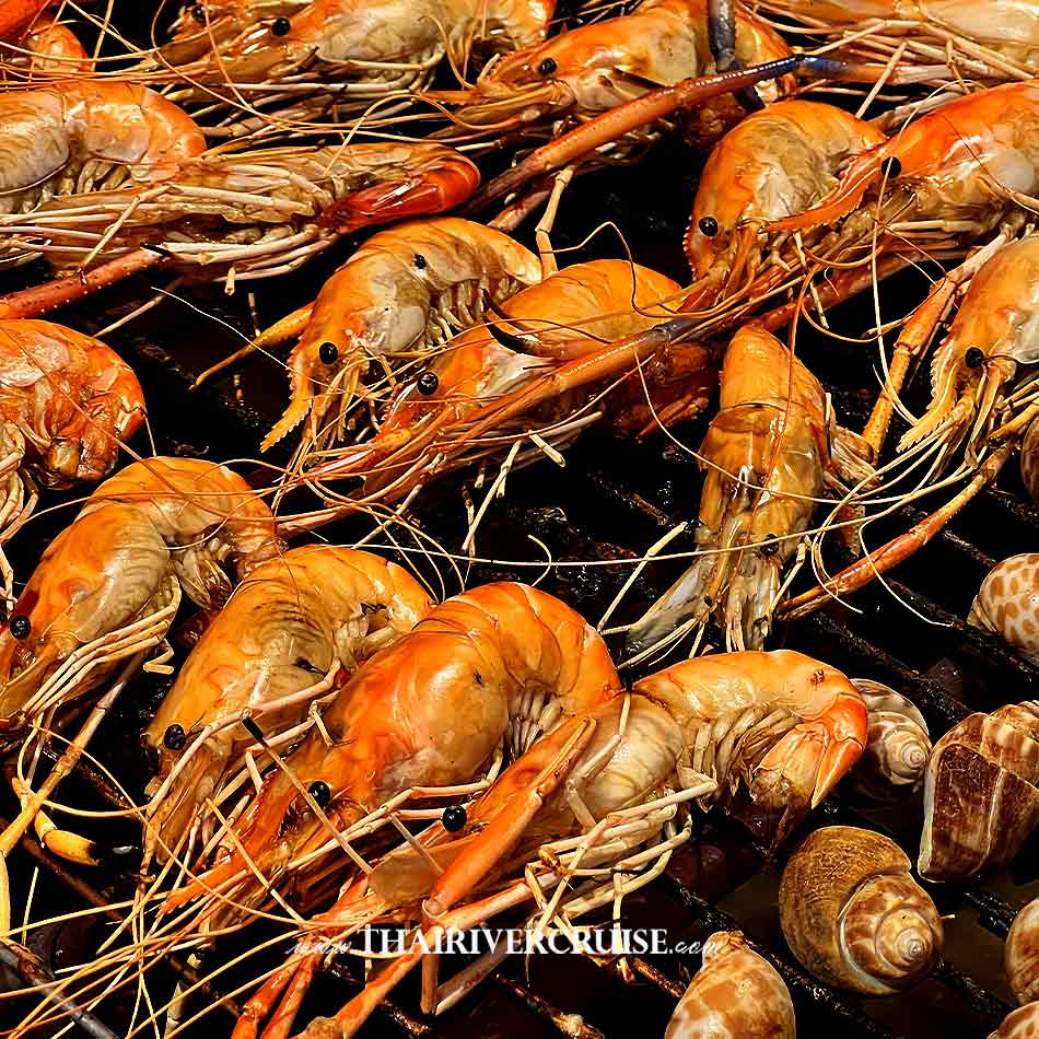 Shrimp grill seafood yumy buffet onboard Royal Galaxy Cruise Bangkok Luxury Dinner Cruise Chao Phraya River