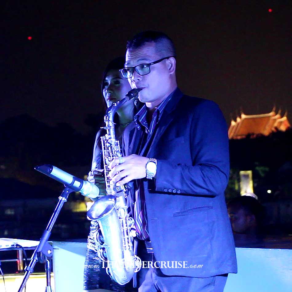Saxophone Man Romane Song Rooftop of Royal Galaxy Cruise Luxurious Dinner Cruise Bangkok on the  Chao Phraya River from Asiatique The Riverfront