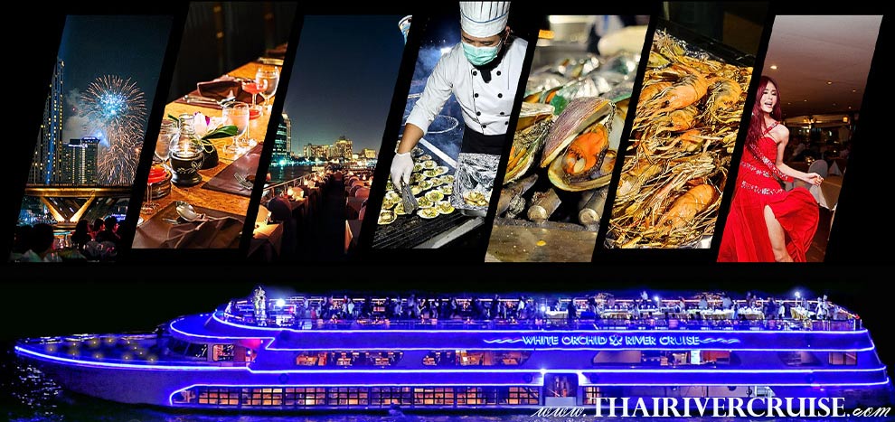 White Orchid River Cruise New Year Eve 2024 Bangkok  Welcome aboard Bangkok Countdown White Orchid River Cruise, luxury buffet dinner cruise on New Year EVE Chaophraya river Bangkok Thailand,Bangkok Countdown 2020 Dinner Cruise White Orchid River Cruise 